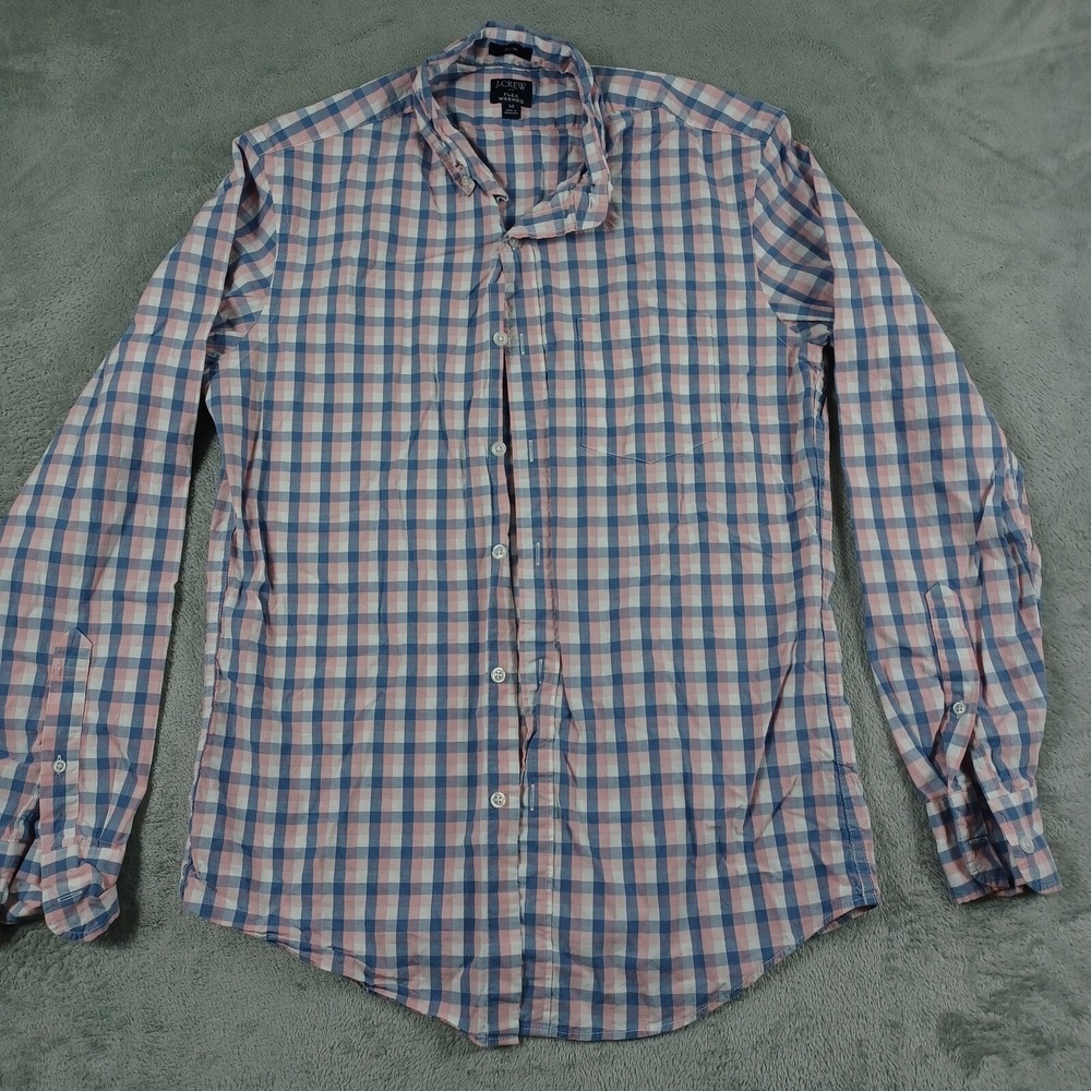 J Crew Shirt Mens Medium Blue Plaid Slim Fit Button Down Preppy Modern